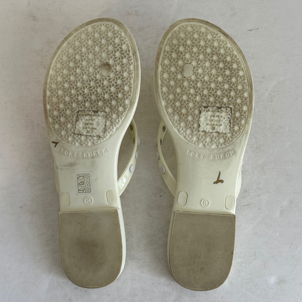 Tory Burch Studded Jelly Toe Post Sandals Size‎ 8 Ivory Resortwear Beach Logo - Picture 5 of 7